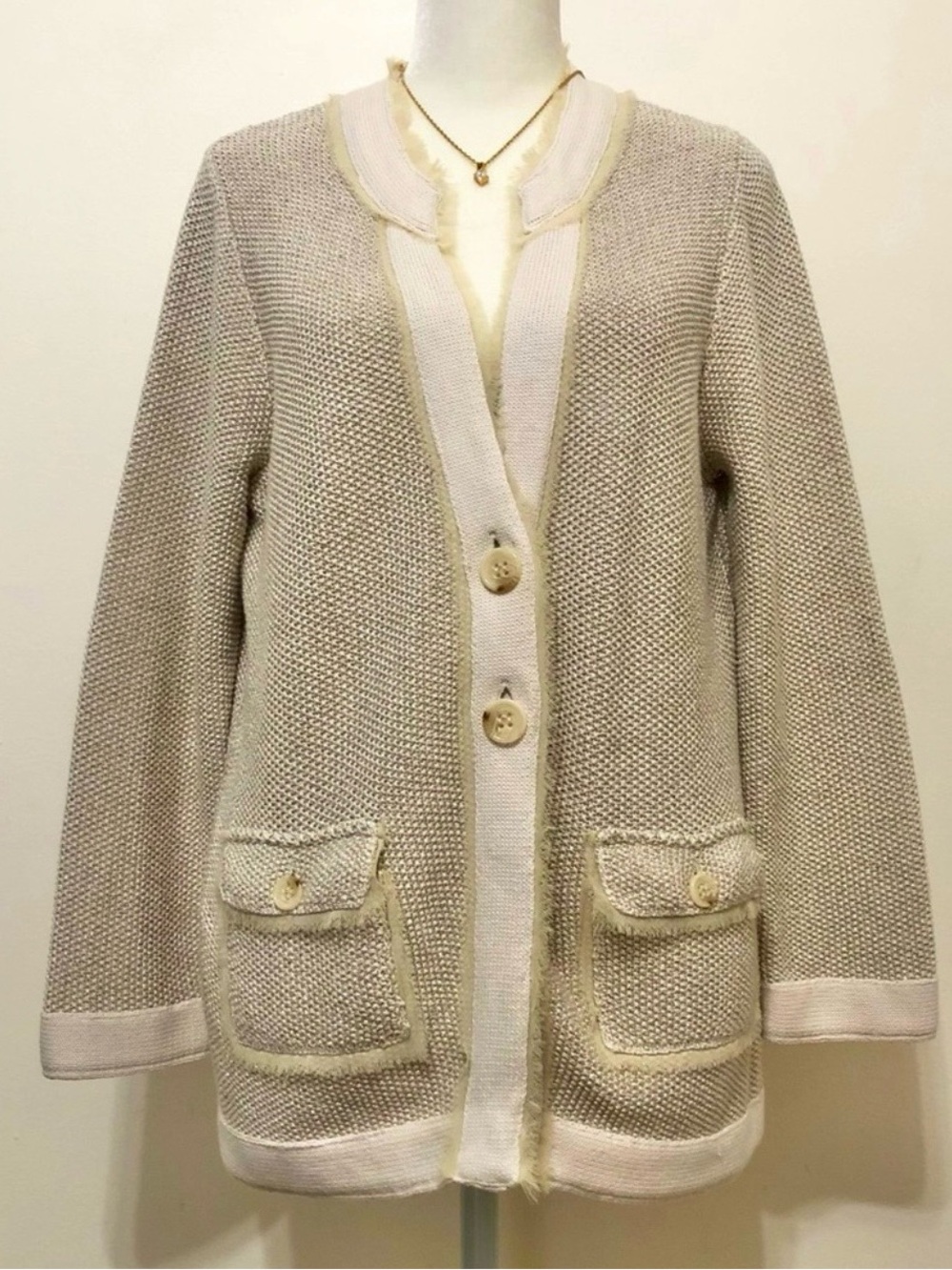 Coldwater Creek Beige Cardigan Sweater Chic Everyday Capsule Neutral Timeless